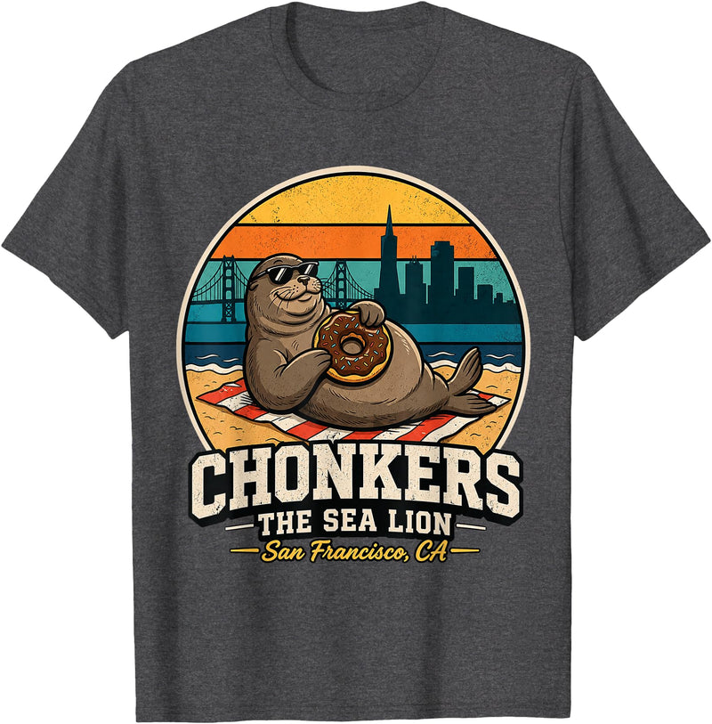 Chonkers The Sea Lion San Francisco Funny Seal Tee Chonkers The Sea Lion San Francisco Funny Seal T-Shirt - Dark Heather Grey