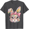 Floral Bunny Rabbit Girl Teens T-Shirt in Dark Heather Grey