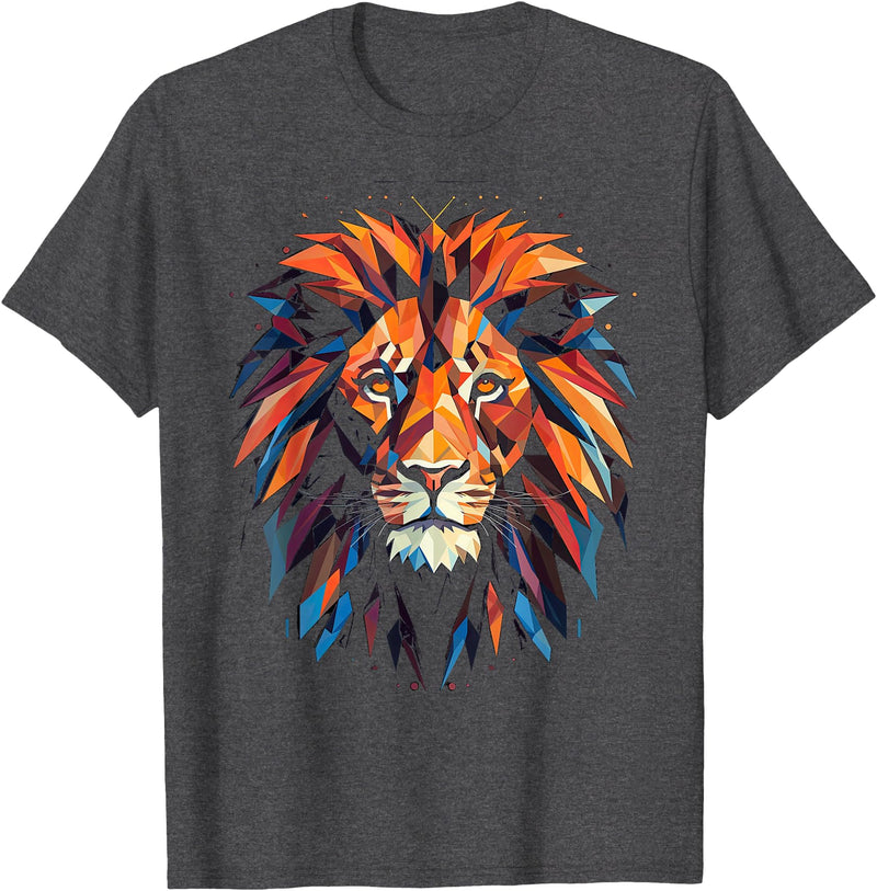 Cool Lions, Astrology And Horoscope Designs Lion Colourful Lion from Africa King of Animals Polygon T-Shirt - Dark Heather Grey