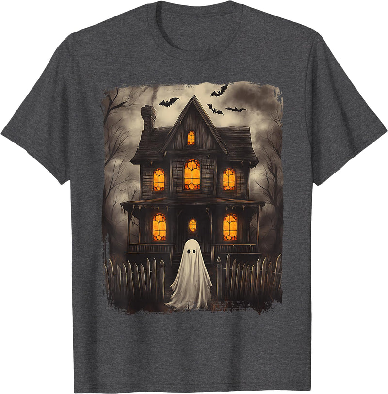 Vintage Haunted House Ghost Halloween Costumes Vintage Ghost Haunted House Scary Halloween Costume Spooky T-Shirt - Dark