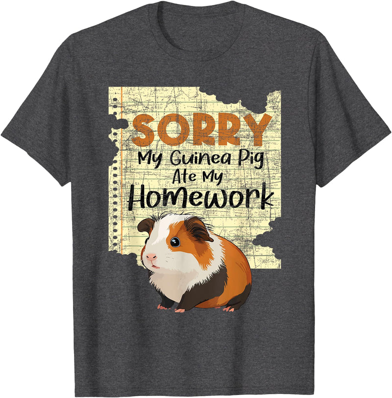 Funny Guinea Pig Shirts Sorry My Guinea Pig Ate My Homework - School Pet Lover T-Shirt - Dark Heather Grey