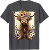Funny Highland Cow lover Floral Highland Cow Cowboy Boots Western Country T-Shirt - Dark Heather Grey