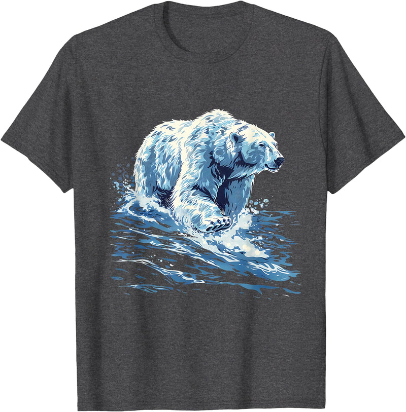 Sea Ocean Animal Art Polar Bear Ocean Sea Polar Bear Motif Marine Mammal Artwork T-Shirt - Dark Heather Grey