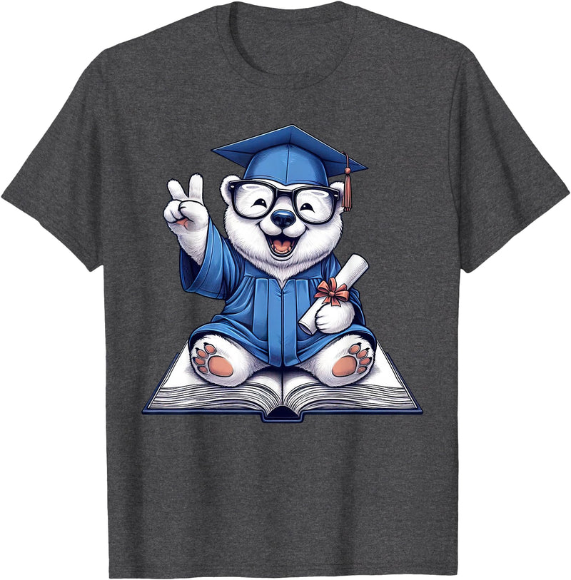 Polar Bear Lovers Graduation Day 2024 Costume Peace Sign Hand Graduate Polar Bear Mens Womens Graduation T-Shirt - Dark Heather Grey