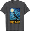Bird Designs. Magpie Crow Raven Bird Van Gogh Style Starry Night Graphic T-Shirt - Dark Heather Grey