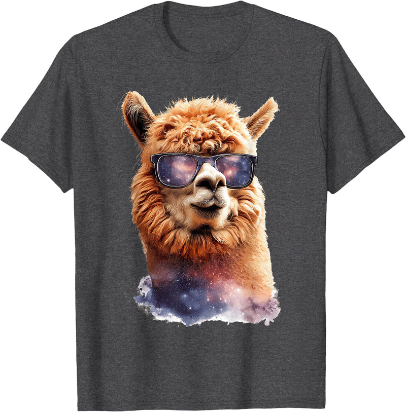 Funny Llama Lover Graphics Alpaca with Sunglasses Animal Art Graphic Funny Llama T-Shirt - Dark Heather Grey