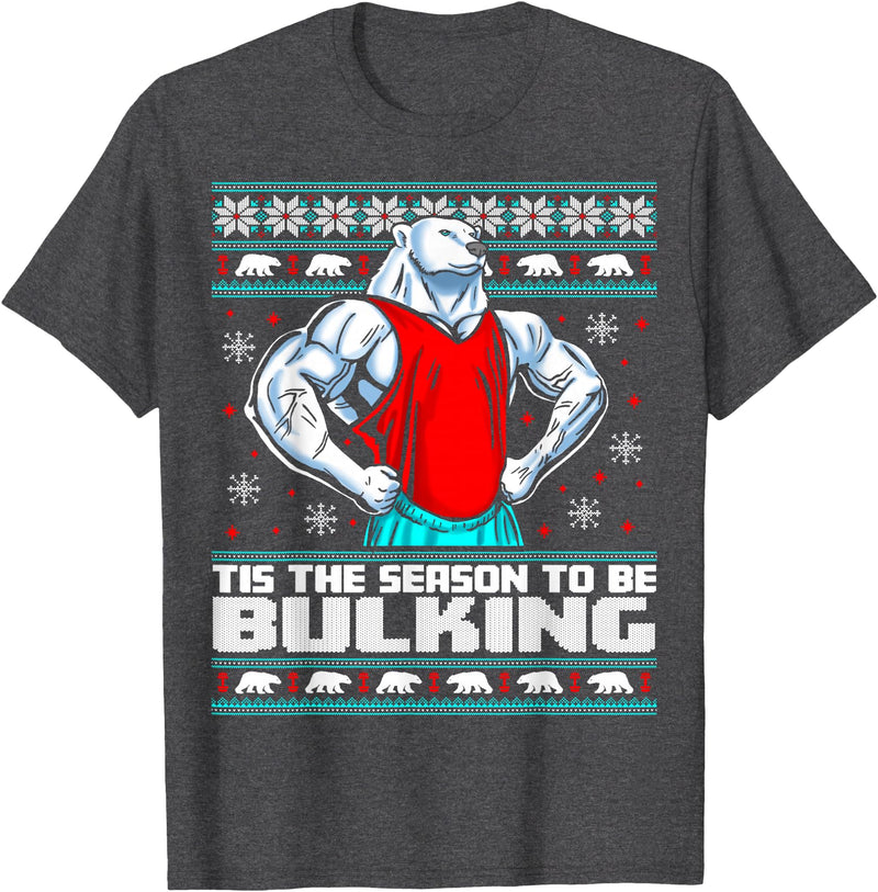 Skyvora Polar Bear Funny Ugly Christmas Sweater Gym Workout Lifting T-Shirt - Dark Heather Grey