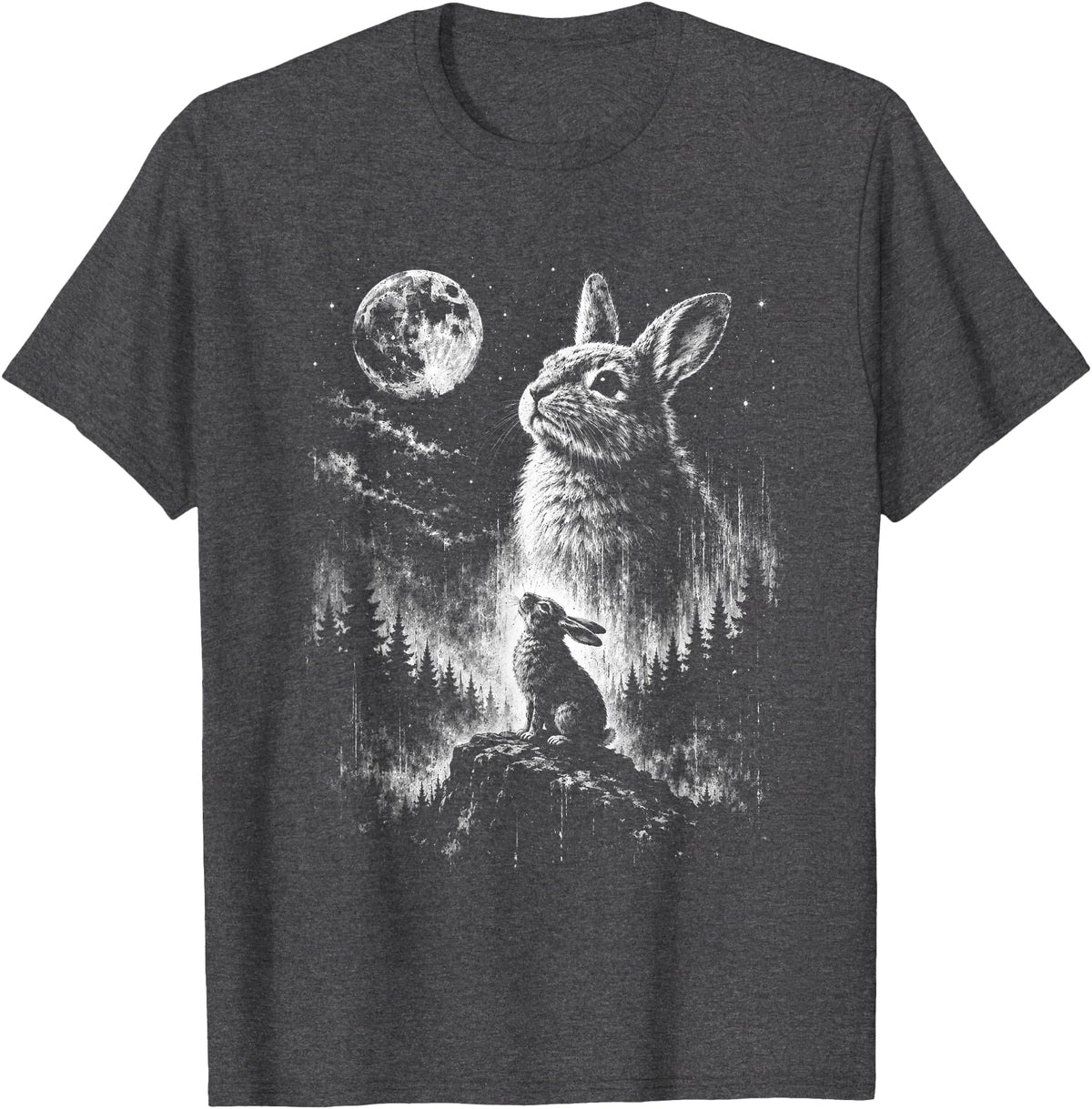 Bunny Rabbit Howling to the Moon Bunny Howl At T-Shirt in Dark Heather Grey