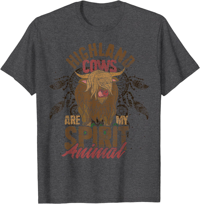 Highland Cow Animal Gifts Highland Cows Are My Spirit Animal Funny Highland Cow T-Shirt - Dark Heather Grey