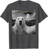 Retro Polar Bear Selfie with UFOs Meme Polar Bear Selfie with UFO Alien Funny T-Shirt - Dark Heather Grey