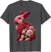 Rose Rabbit Bunny Flower Gardening Floral T-Shirt in Dark Heather Grey