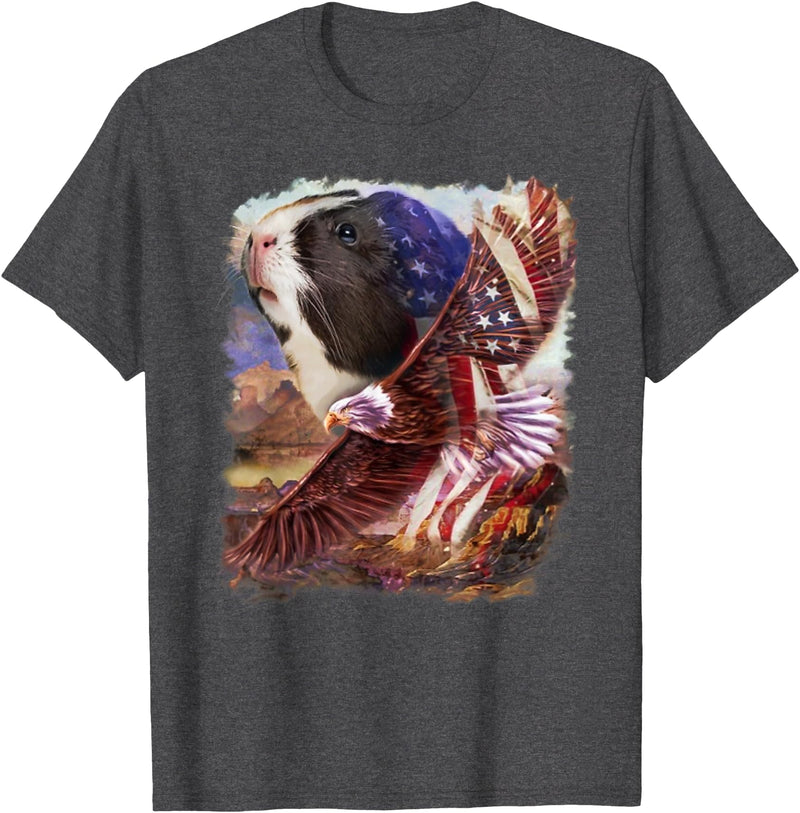 Guinea Pig American Flag 4th July Independence Eagle Women Kids Men T-Shirt - Dark Heather Grey