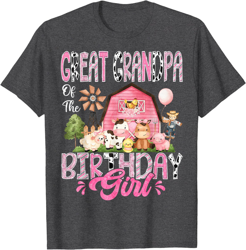 Pink Farm Cow Matching Tees Great Grandpa Of The Birthday Girl Pink Farm Cow Birthday T-Shirt - Dark Heather Grey