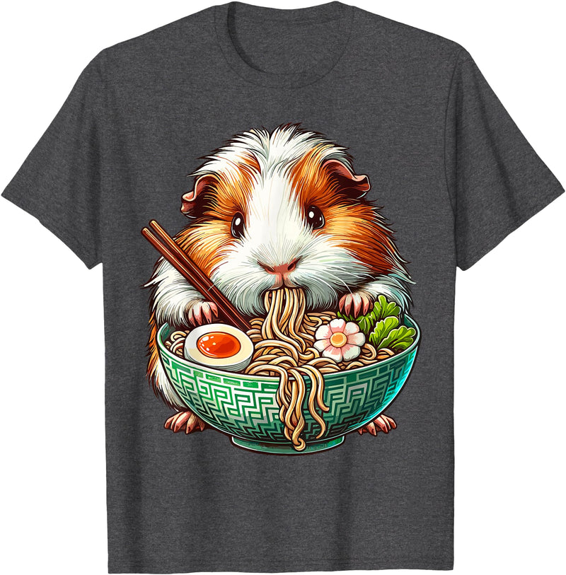 Cute Guinea Pig Gifts Guinea Pig Eating Ramen Japanese Noodles T-Shirt - Dark Heather Grey