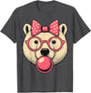 Magical and Funny Polar Bear Gifts Polar Bear with Bubblegum and Pink Bow T-Shirt - Dark Heather Grey