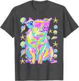 Coastal Summer Animals Beach Art Cute Pig with Hearts Sunglasses Seashells Coastal Summer T-Shirt - Dark Heather Grey