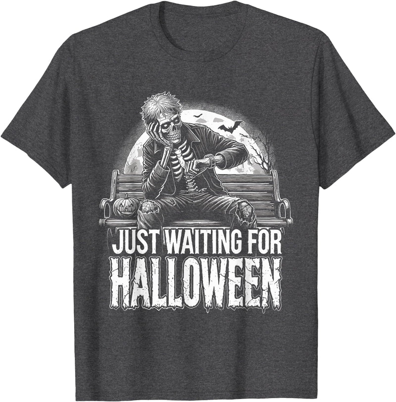Funny Halloween Summer T-Shirt Summerween Just Waiting For Halloween Halloween Summer T-Shirt - Dark Heather Grey