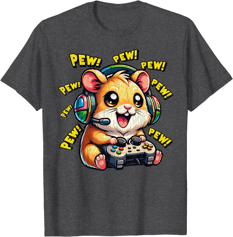 Hamster Gamer Pew Funny Video Games Vintage Boys Men Girls T-Shirt - Dark Heather Grey