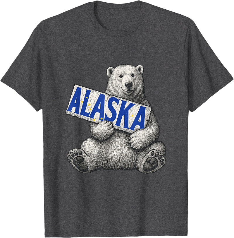 Unknow Carmela Polar Bear Holding Alaska Sign Vintage Alaska Lover T-Shirt - Dark Heather Grey