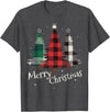 Merry Christmas Apparel Matching Family Clothes Merry Christmas Three Xmas Trees Buffalo Plaid Woman Gift T-Shirt - Dark