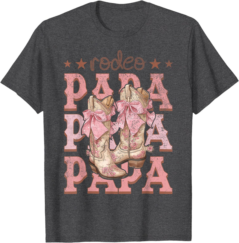 Country CowGirl Western Family Matching Rodeo Papa Pink Boots Coquette Cow-Girl Birthday Party T-Shirt - Dark Heather Grey