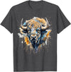 Safari Animal Art Buffalo Portrait Colorful Splash Artwork Wildlife Bison T-Shirt - Dark Heather Grey