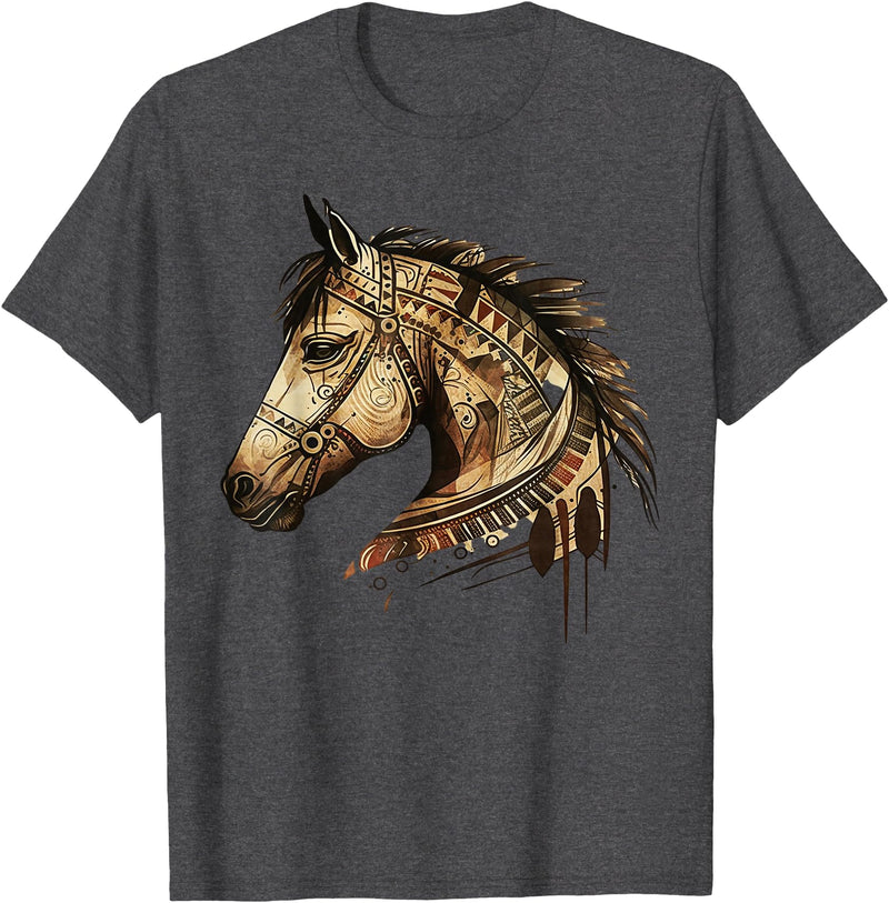 Horse Tribal Abstract Art Native USA Geometric Horse Tribal Abstract Art Native American Geometric Horses T-Shirt - Dark Heather Grey