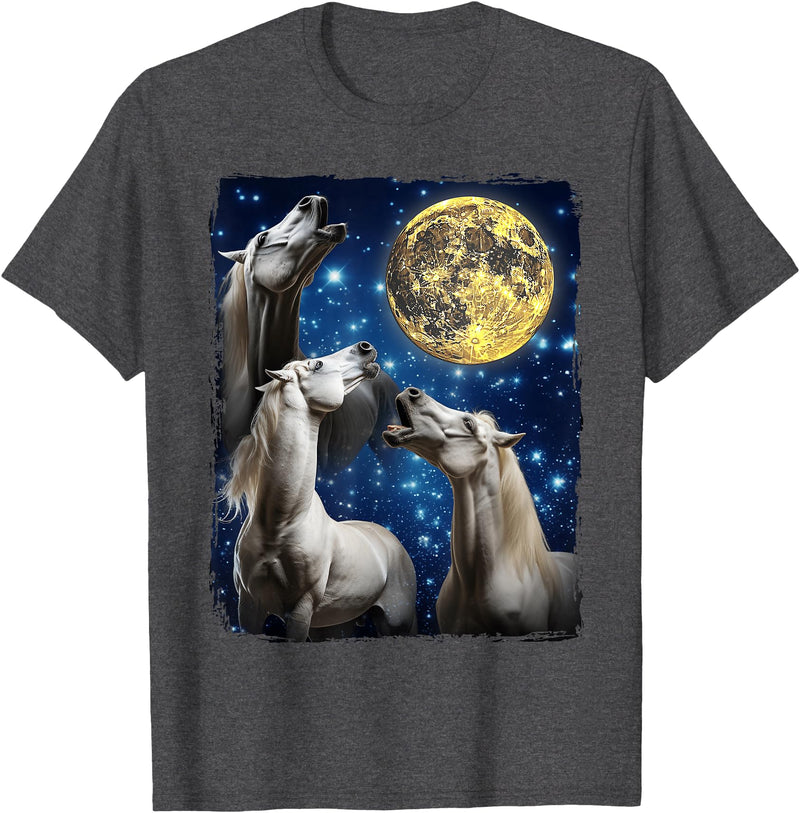 Horse Moon Meme Horse Riding Horses Howling At The Moon T-Shirt - Dark Heather Grey