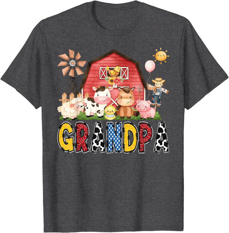 Funny Farm Cow Birthday Boy Matching Grandpa Farm Cow Birthday Boy Matching Family Party T-Shirt - Dark Heather Grey