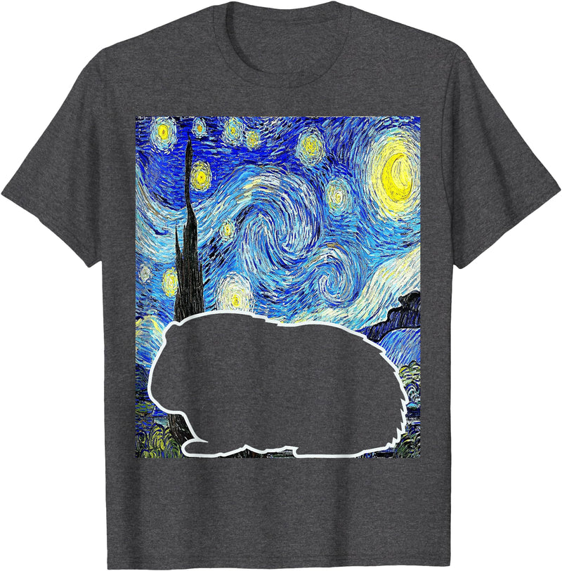 Starry Night Guinea Pig Lover Painting Guinea Pig Starry Night Van Gogh Guinea Pig Lover T-Shirt - Dark Heather Grey