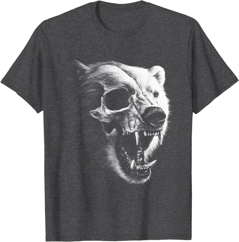 Dark Aesthetic Animals Urban Streetwear Co. Dark Gothic Polar Bear Grunge Aesthetic Goth Skull Art T-Shirt - Dark Heather Grey
