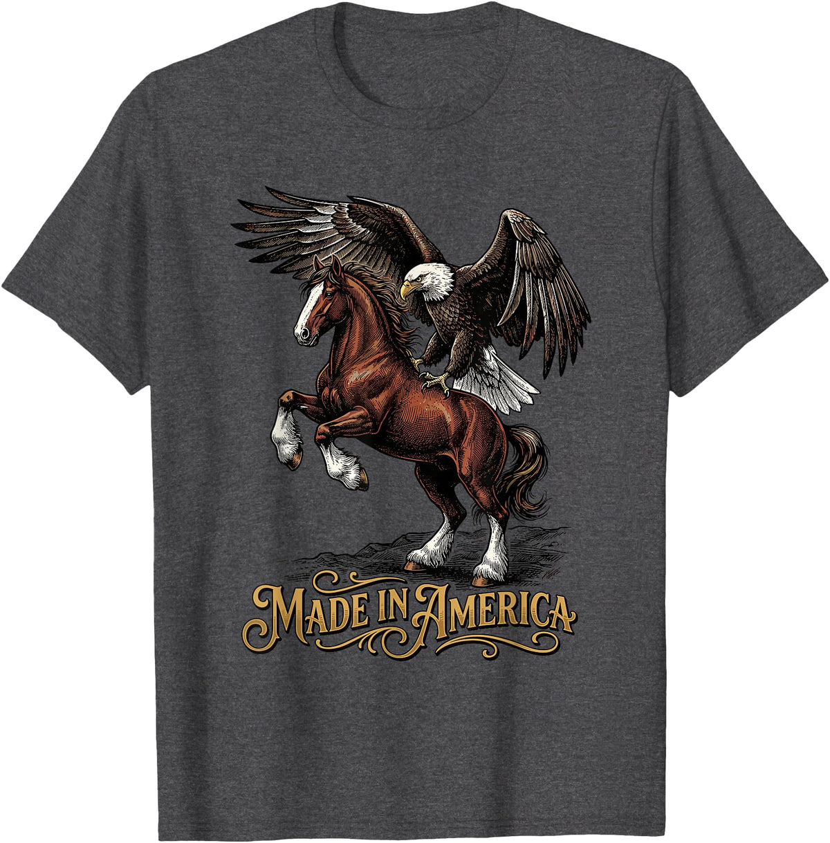 American Pride Horse Eagle Country Made in America Horse Eagle Patriotic Western T-Shirt - Dark Heather Grey