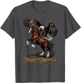American Pride Horse Eagle Country Made in America Horse Eagle Patriotic Western T-Shirt - Dark Heather Grey