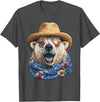Whimsical Coastal Animals Beachgoers Cute Polar Bear with Sunglasses and Straw Hat Animal Summer T-Shirt - Dark Heather Grey