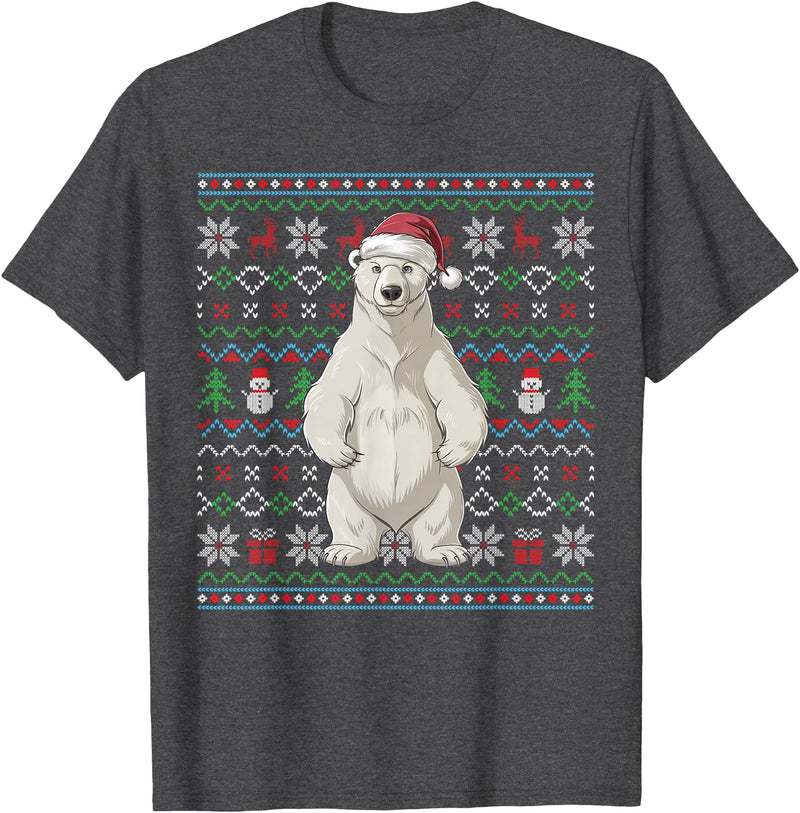 Ugly Christmas Sweater Style Polar Bear PJs Ugly Polar Bear Lovers Xmas Sweater Santa Christmas T-Shirt - Dark Heather Grey