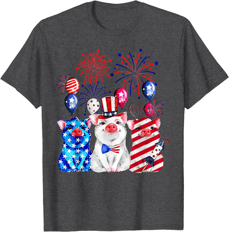 Fireworks American Flag Funny Pig 4th of July Fireworks American Flag Funny Pig Patriotic Farmer 4th July T-Shirt - Dark Heather Grey