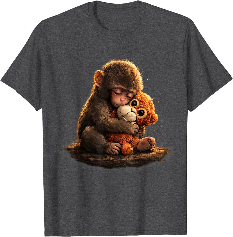 CONLEE Cute Baby Monkey Punch Viral Zoo Japan Design T-Shirt - Dark Heather Grey