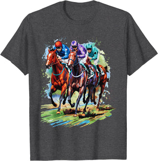 Horse Lover Gift Co. Funny Horse Racing Jockey Racer Derby Rider Race Track T-Shirt - Dark Heather Grey