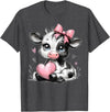 Cow Farmer Coquette Bow Tees Cute Baby Cow with Pink Coquette Bow Holding Heart T-Shirt - Dark Heather Grey