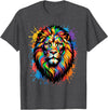Colorful Lion Wildlife Lover Colorful Lion Face Paint Splash Art T-Shirt - Dark Heather Grey