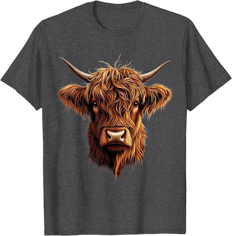 Cute Scottish Highlander Cattle Designs Scottish Highland Cow Messy Bun Scottish Highlander Cow T-Shirt - Dark Heather Grey