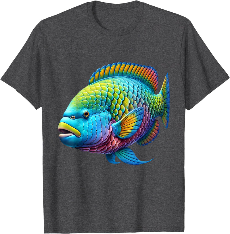 Parrotfish Lover Gifts and Apparel Multicolor Parrot Tropical Fishing T-Shirt, Unisex-Adults, Short Sleeve, T-Shirt, Small - Dark Heather Grey