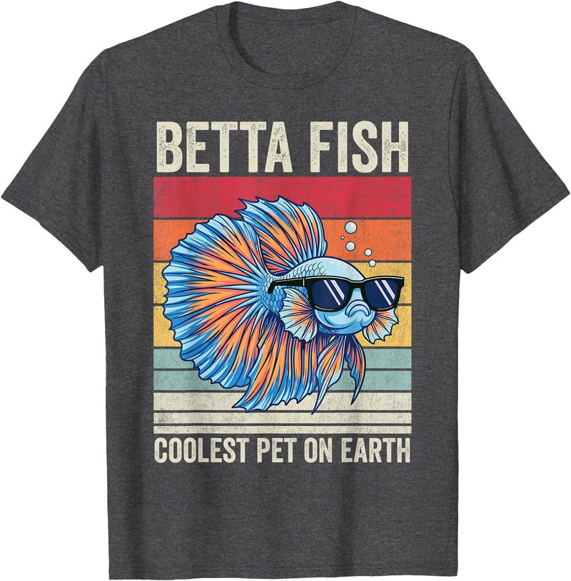 Betta Fish by AKH Betta Fish Coolest Pet on Earth, Vintage Betta Fish T-Shirt - Dark Heather Grey
