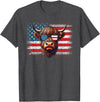 Funny Cute Highland Cow 4th Of July Farmer Gifts Highland Cow American Flag Farm Cow Lover Patriotic Vintage Style T-Shirt -
