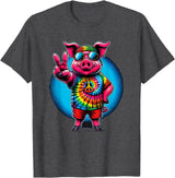 Pig Hippie Costumes Peace Sign Tie Dye Pig T-Shirt - Dark Heather Grey