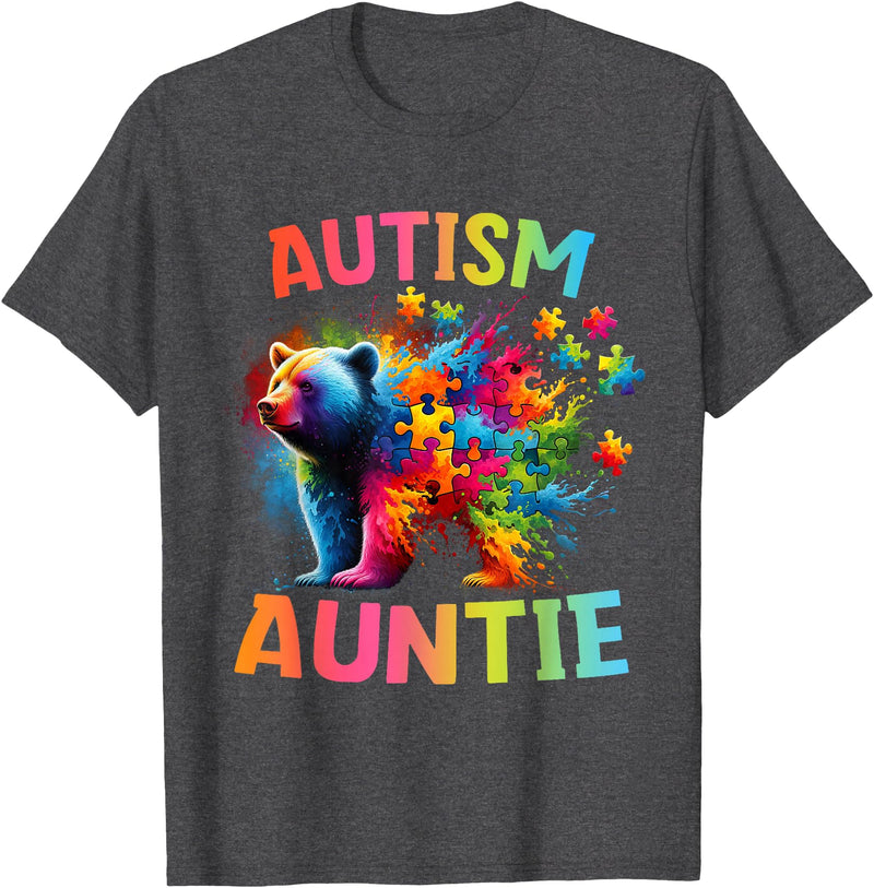 Colorful Rainbow Family Bear Autism Awareness Autism Auntie Colorful Rainbow Auntie Bear Autism Awareness T-Shirt - Dark Heather Grey
