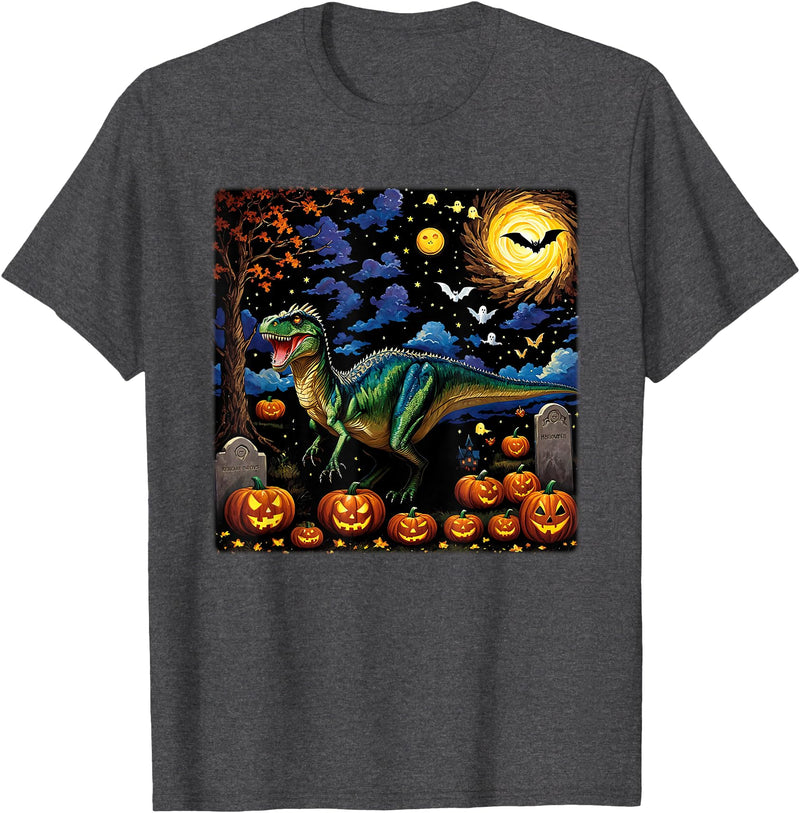 Starry Night Velociraptor Halloween Spooky Halloween Velociraptor Starry Night T-Shirt - Dark Heather Grey