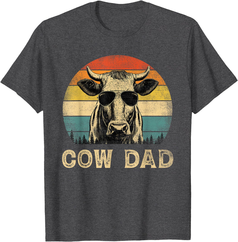 Cow Dad Vintage Retro Fathers Day Funny Gift Vintage Cow Dad Cow Lovers Daddy Father's Day T-Shirt - Dark Heather Grey