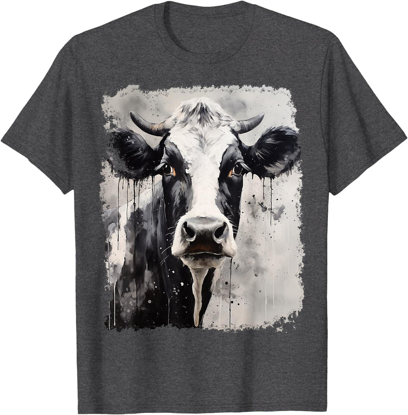 Noah&Friends A Black White Cow T-Shirt - Dark Heather Grey
