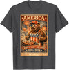 USA Birthday 250th American Spirit Tees All Ages Celebrate 250 Years with Fun Bear BBQ Graphic T-Shirt - Dark Heather Grey